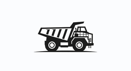 Black Silhouette of a Heavy Duty Dump Truck for Construction or Mining on an Isolated White Background © Dinda