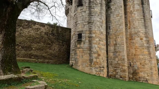 View of the ruins of Granadilla Towers, a fortified medieval village in C&aacute;ceres, Spain, surrounded by Gabriel y Gal&aacute;n Reservoir. Historic walled town with castle tower and rural landscape in western I