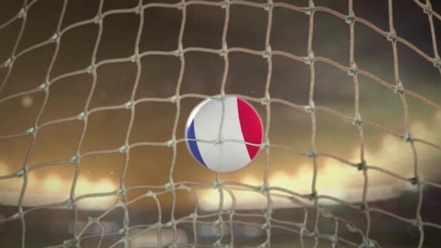 Soccer Ball Scoring Goal at Night Frontal View - France