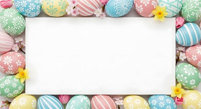 Easter egg border with blank white space for greeting or invitation