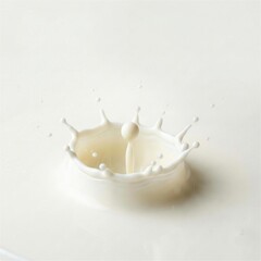 High speed macro photography of white milk drop creating a perfect crown splash on liquid surface with soft studio lighting and minimal aesthetic