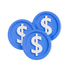 Obraz premium 3D illustration of blue dollar coins representing money, finance, savings and investment. 3D dollar coins icon, money and financial investment concept