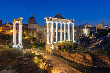 Ruins of Roman Forum at night, Rome, Italy © Mistervlad