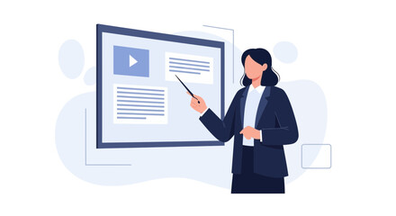 Fototapeta premium Businesswoman presenting on a digital screen with video and text