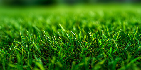close up realistic photo of a healthy green grass lawn texture, captured at a 45 degree angle under bright sunlight, showcasing lush and natural fresh blades