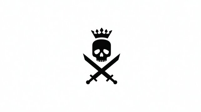 Simplified skull icon with a crown above and crossed swords below