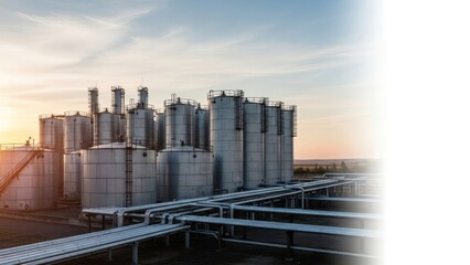 Fototapeta premium Industrial Silos and Storage Tanks at Sunset