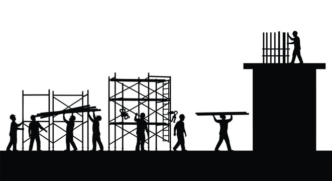 Set of construction workers vector silhouettes