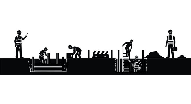 Set of 6 construction workers vector icons
