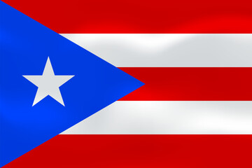 Puerto Rico flag with wavy silk effect. Vector flag. U.S. unincorporated territory, Caribbean island. Tropical rainforests, beaches, bioluminescent bays