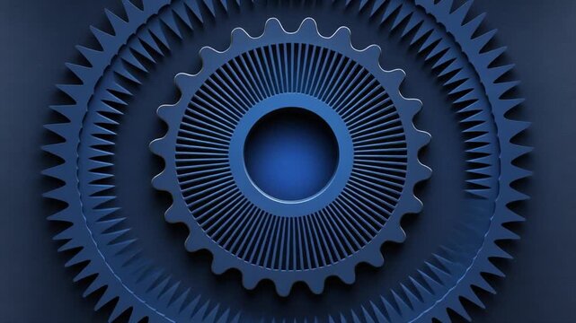 A detailed abstract rendering featuring concentric gear-like shapes in various sizes