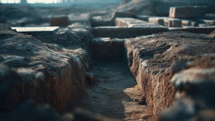 Layers of Earth in an Excavated Archaeological or Construction Site
