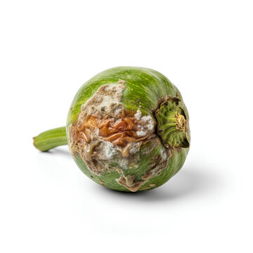 Rotten Green Pepper with Mold and Decay on White Background 1.