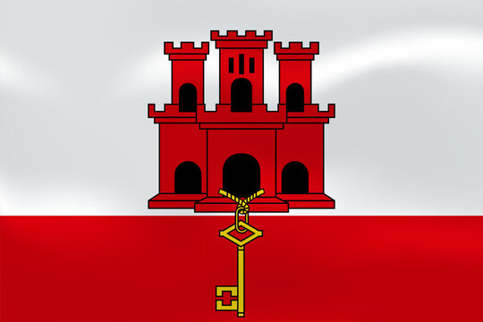 Gibraltar flag with wavy silk effect. Vector flag symbolizing identity, heritage, patriotism and authority. British Overseas Territory on Iberian Peninsula with Iconic Rock, Strait gateway.