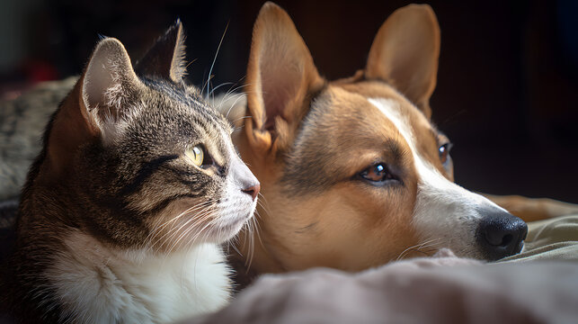 Cat and Dog Sharing a Peaceful Gaze