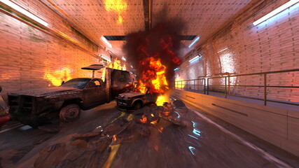 車両火災現場　3DCGレンダリング © tsuneomp