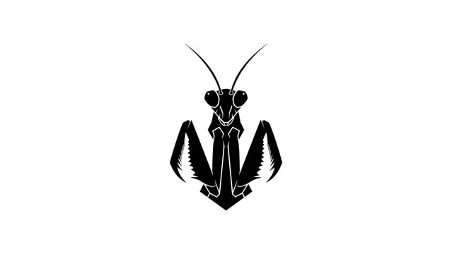 Praying mantis silhouette on white background: minimalist insect design