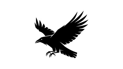 Fototapeta premium Silhouette of a flying crow with outstretched wings on white background