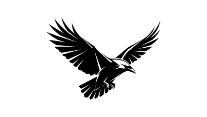 Fototapeta premium Dynamic silhouette of a soaring crow with outstretched wings
