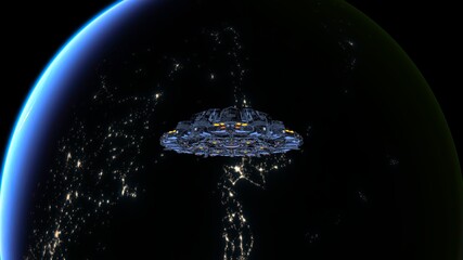 地球とUFO　3DCGレンダリング © tsuneomp