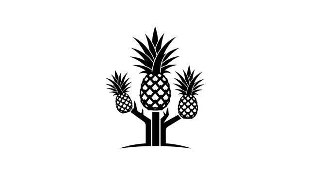 Creative pineapple tree silhouette logo design with three fruits