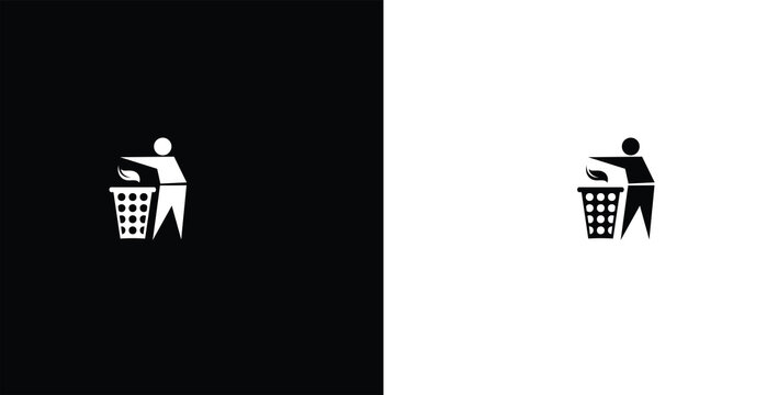 Minimal person throwing trash icon vector