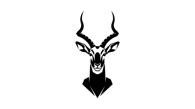 Stylized antelope head in minimalist black silhouette design on white background