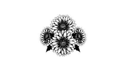 Fototapeta premium Intricate floral design with detailed black and white chrysanthemums on white background