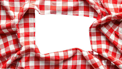 Obraz premium A red and white checkered tablecloth creates a frame around a black background.