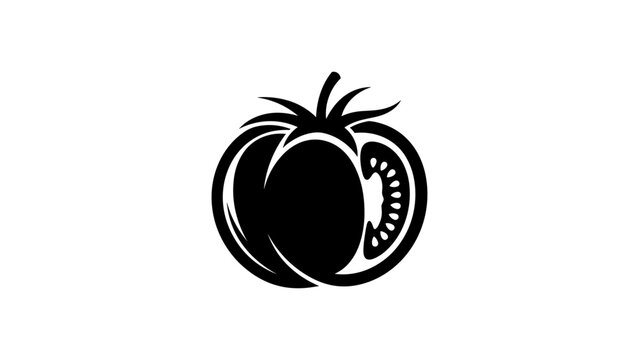 Silhouette tomato icon with half slice design on white background