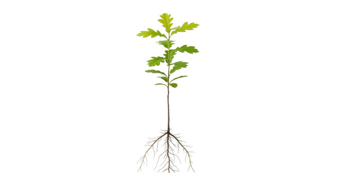 Young Oak Tree Seedling with Exposed Root System