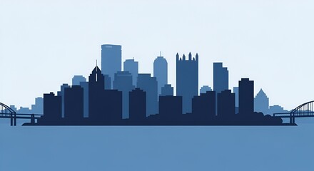 Fototapeta premium Modern City Skyline Silhouette with Bridges and Blue Hues.