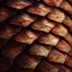 Fototapeta premium Macro shot of pine cone scales with geometric natural spiral pattern in warm brown tones