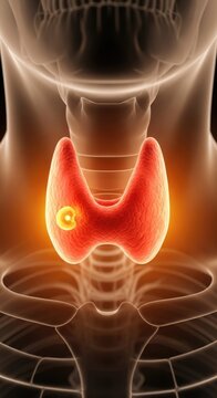 Human thyroid gland, highlighted anatomical view, revealing suspicious growth, conceptualizing thyroid disease, significant health condition, endocrine system imbalance