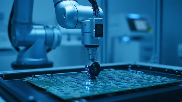 Industrial Robot Arm Precise Assembly of PCB Components