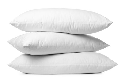 Stack of soft pillows isolated on white