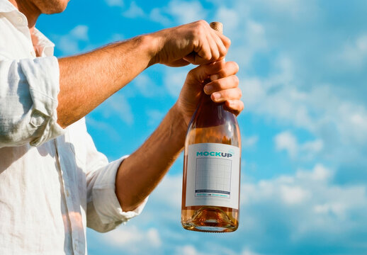Holding Rose Wine Label Mockup