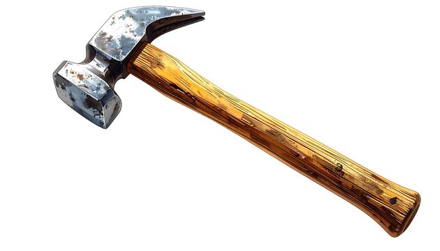 Close-up of a well-worn claw hammer with wooden handle.