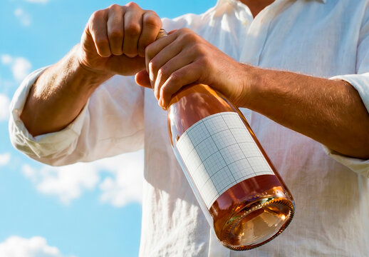 Man Holding Rose Wine Label Mockup