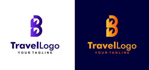 letter b logo design. airplane flight line forms letter b logo design. editable color and vector. © Makdsgn