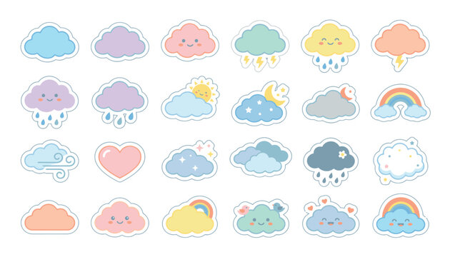 A collection of cute cartoon weather icons.