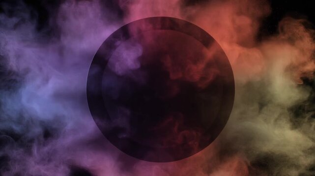 colorful smoke background with dark circle design element