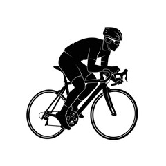 Naklejka premium A black silhouette of a cyclist riding a bicycle with helmet and gear