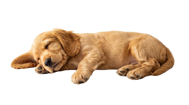 Adorable golden retriever puppy sleeping peacefully, isolated on a transparent background PNG, a cute and fluffy young dog resting