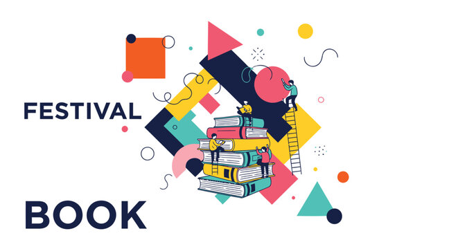 Festival book vector illustration, colorful geometric shapes