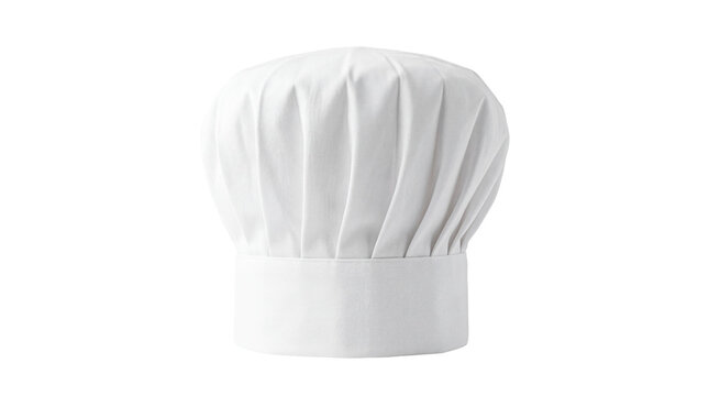 Classic white chef s hat, a professional culinary toque with pleated fabric, perfectly isolated PNG on transparent background, ready for design projects