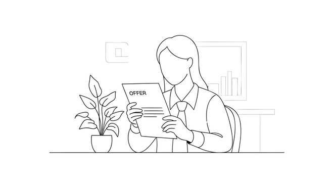 Vector illustration of woman reading newspaper in office