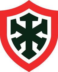 Fototapeta premium Vintage Shield Emblem with Green Cross and White Background for Branding and Coat of Arms