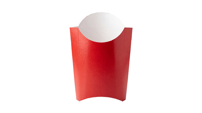 Empty red cardboard french fries box, a classic fast food snack container isolated on transparent background for menu design and packaging mockups PNG