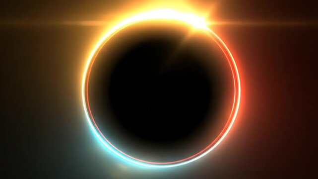 Glowing neon circle on a dark background, split with red and blue hues. An abstract graphic